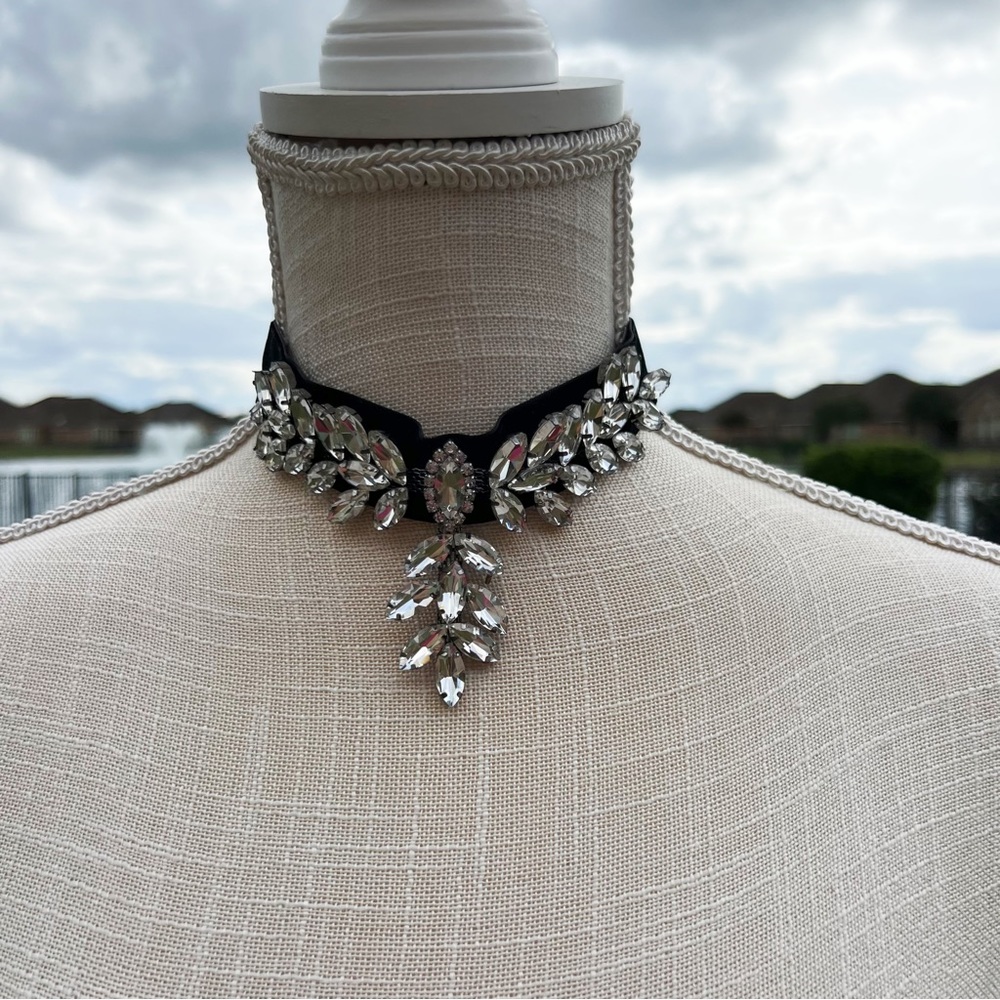 Crystal Embellished Black Velvet Choker Necklace